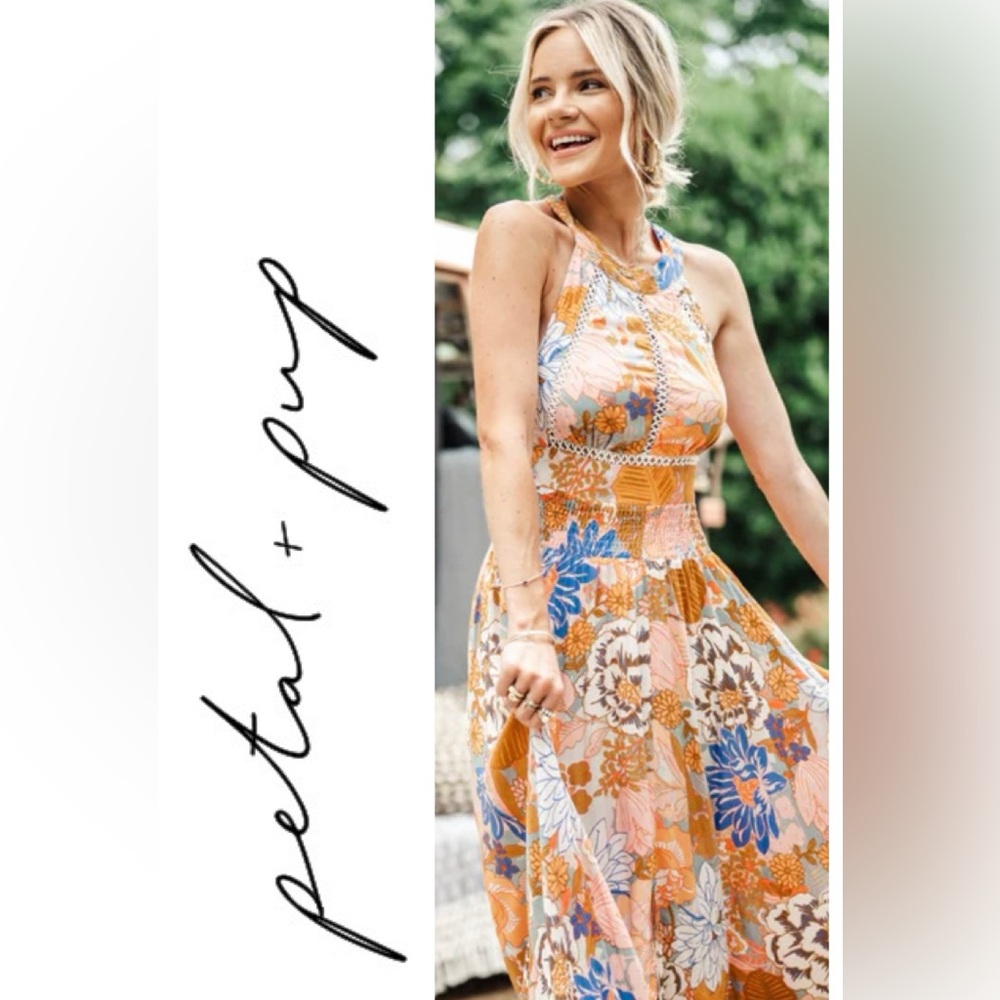 Petal & Pup Floral Maxi Dress - Blue and Orange